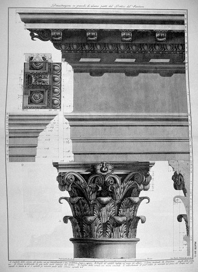 Tafel XC-I Großformatige Illustration eines Details des Portikus des Pantheons aus Vedute, erstmals veröffentlicht 1756, veröffentlicht von E. & F.N Spon Ltd., 1900 von Giovanni Battista Piranesi